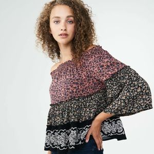 Aeropostale Boho Floral Off-Shoulder Flowy Top XS